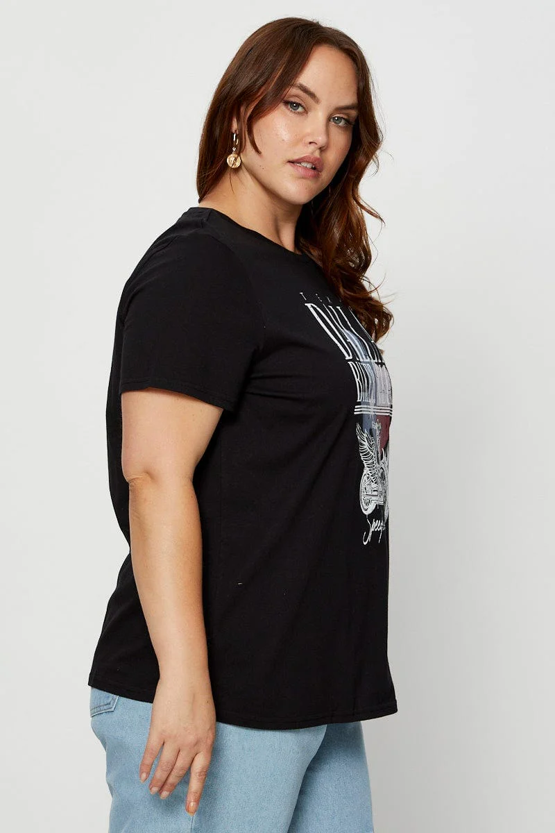 Black Graphic T-shirt Crew Neck Short Sleeve - Image 4