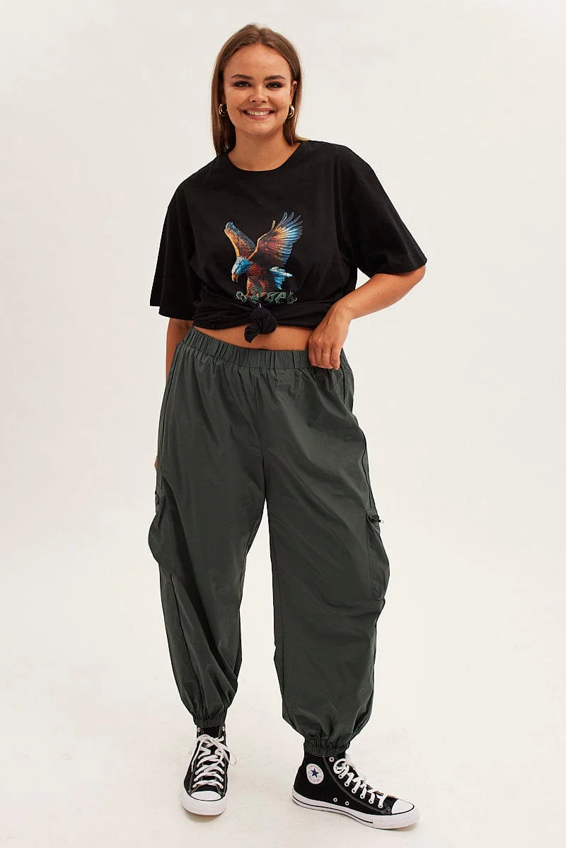 Black Graphic T-shirt Eagle Print Oversized Cotton - Image 2
