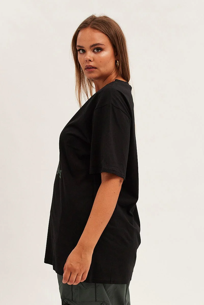 Black Graphic T-shirt Eagle Print Oversized Cotton - Image 4