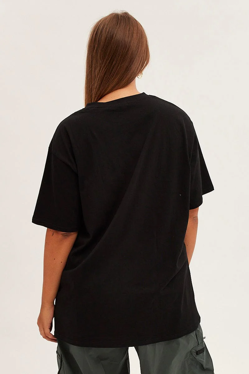Black Graphic T-shirt Eagle Print Oversized Cotton - Image 5