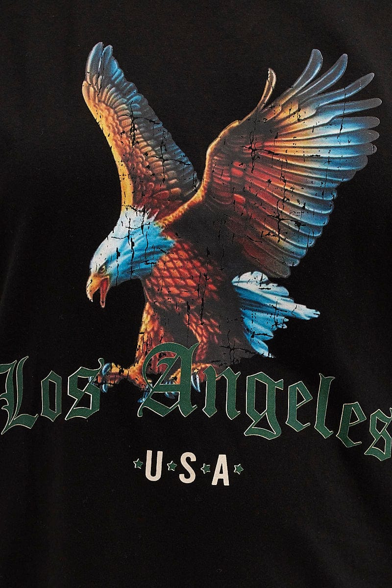 Black Graphic T-shirt Eagle Print Oversized Cotton - Image 6