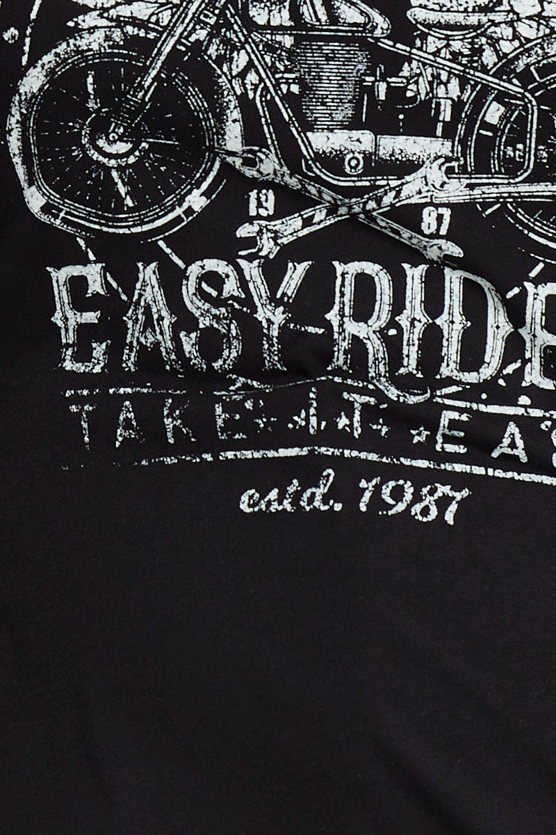 Black Graphic T-shirt Easy Ride Short Sleeve Cotton - Image 6