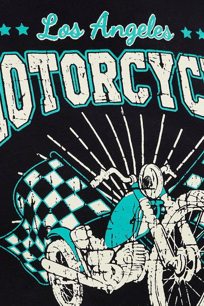 Black Graphic T-shirt La Motorcycle Cotton Crop Jersey - Image 6