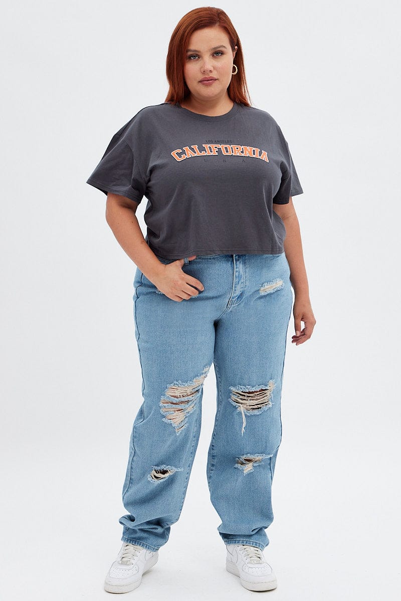 Black Graphic T-shirt La Washed Crop Cotton - Image 2
