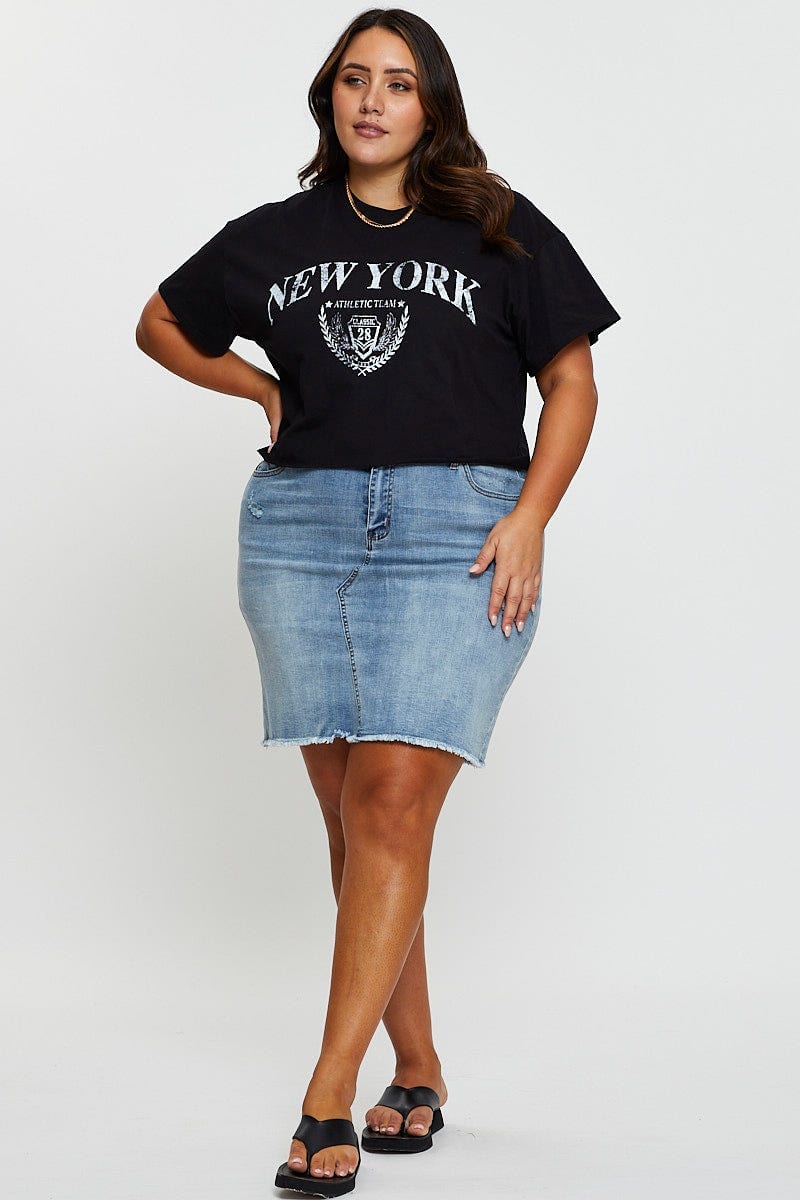 Black Graphic T-shirt New York Crew Neck Short Sleeve - Image 2