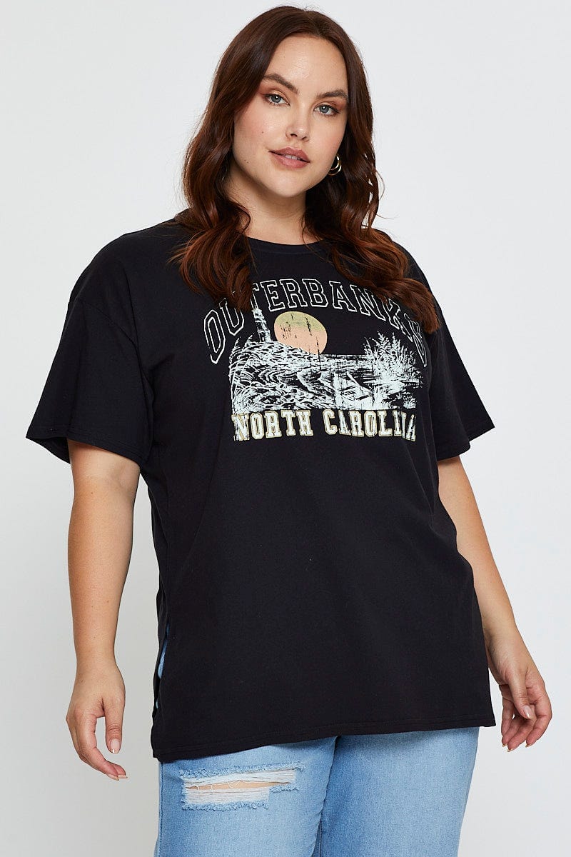 Black Graphic T-shirt North Carolina Short Sleeve Cotton - Image 3