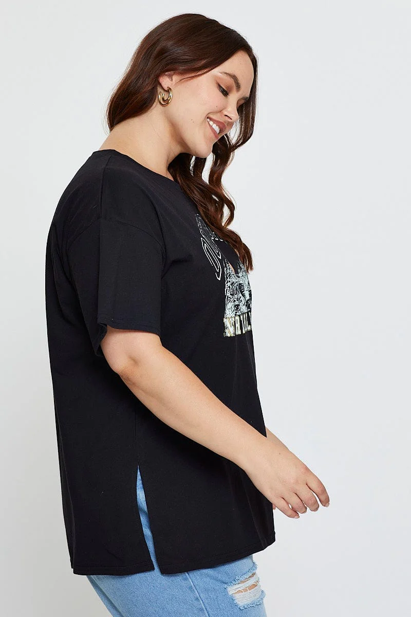 Black Graphic T-shirt North Carolina Short Sleeve Cotton - Image 4