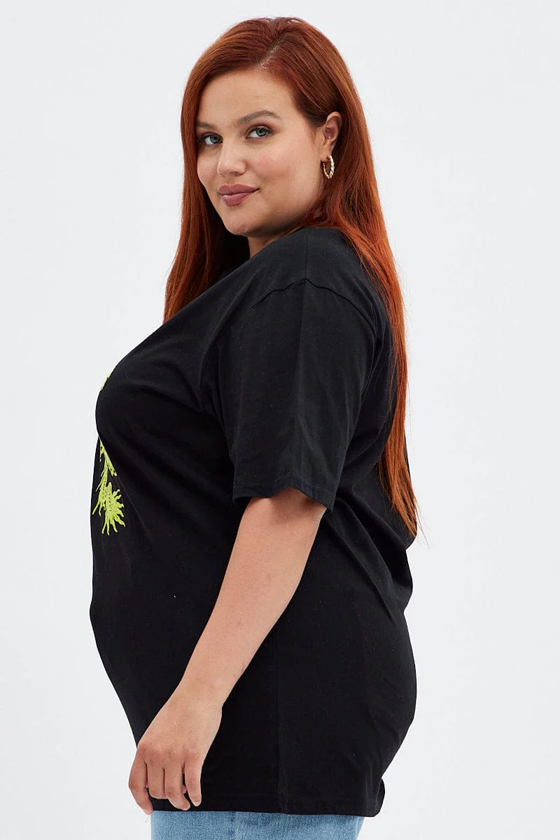 Black Graphic T-shirt Oversized Dragon Embroidered - Image 5