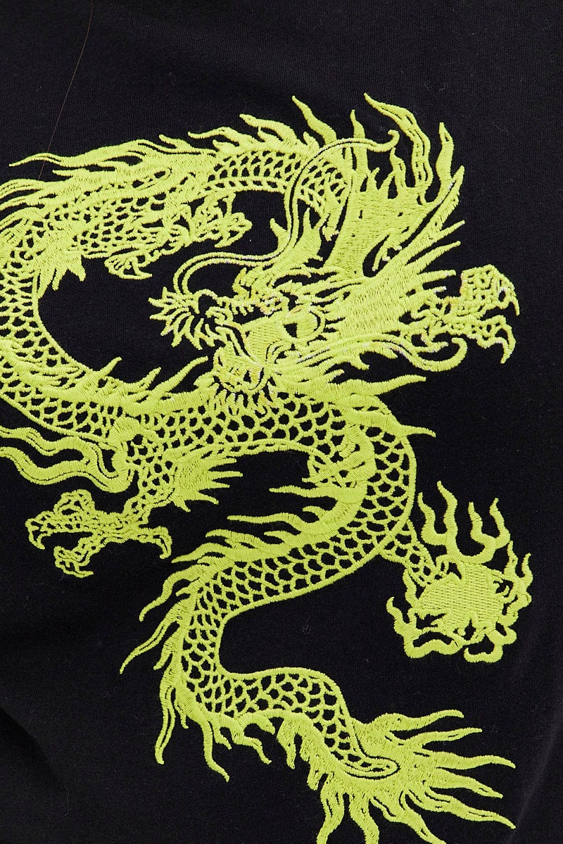 Black Graphic T-shirt Oversized Dragon Embroidered - Image 6