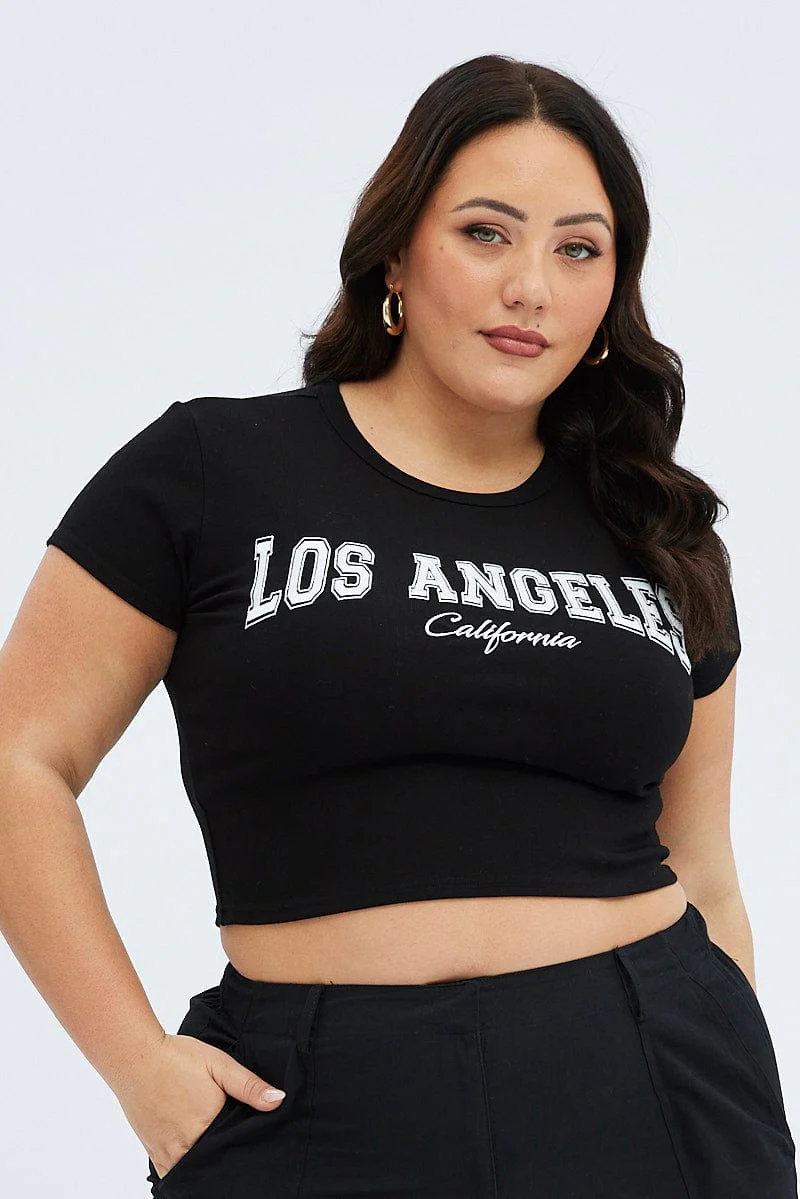 Black Graphic T-shirt Short Sleeve Crew Neck - Image 3