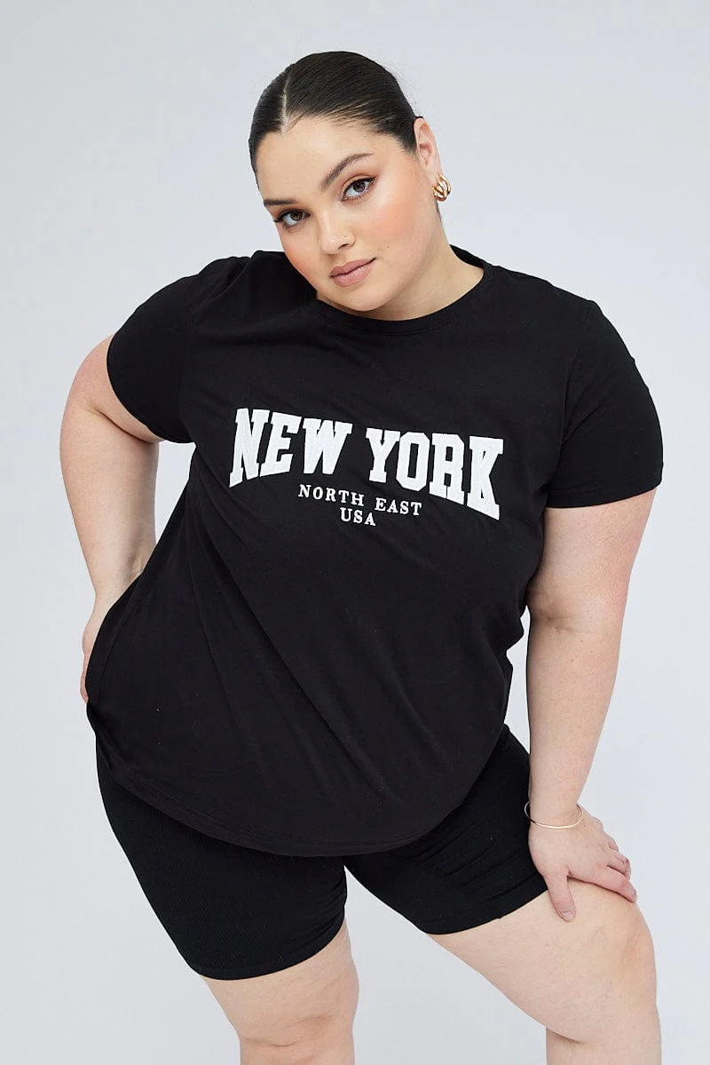 Black Graphic T-shirt Short Sleeve Crew Neck
