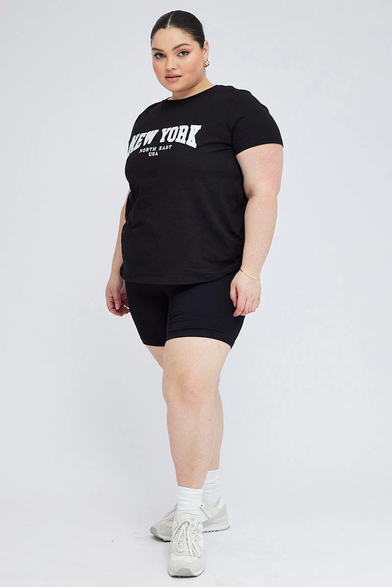 Black Graphic T-shirt Short Sleeve Crew Neck - Image 2