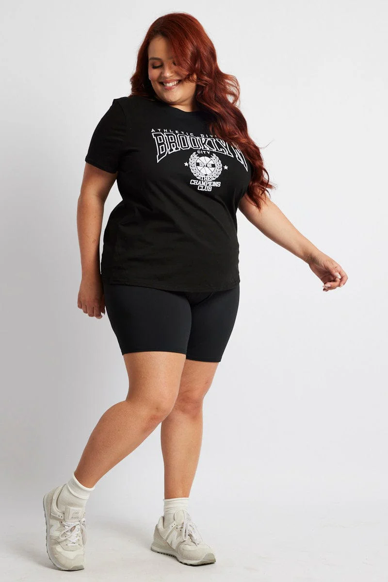 Black Graphic T-shirt Short Sleeve Crew Neck - Image 2