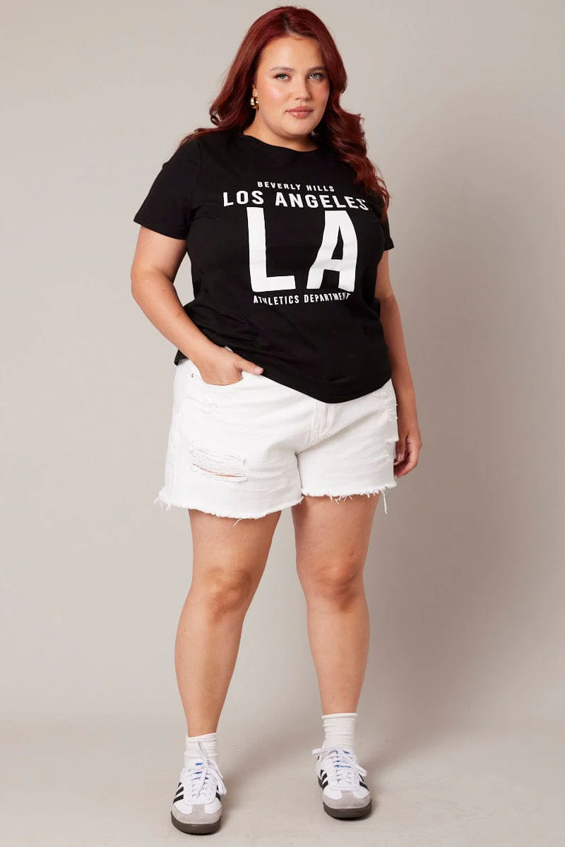 Black Graphic T-shirt Short Sleeve Crew Neck - Image 2