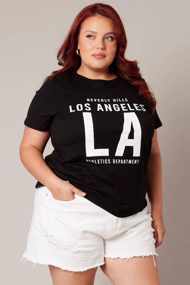 Black Graphic T-shirt Short Sleeve Crew Neck - Image 3