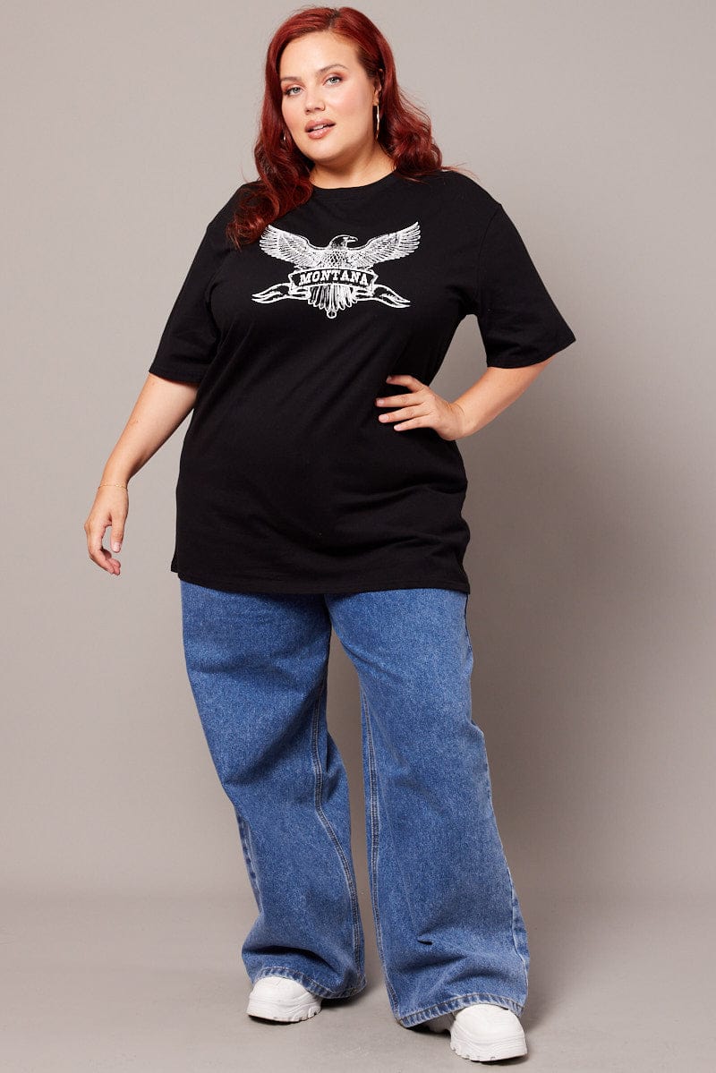 Black Graphic T-shirt Short Sleeve Crew Neck - Image 2