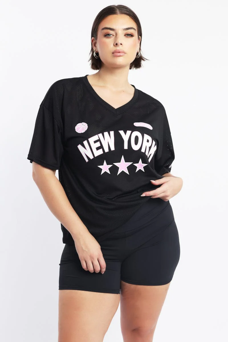Black Graphic T Shirt Short Sleeve Crew Neck