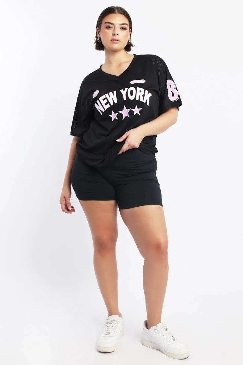 Black Graphic T Shirt Short Sleeve Crew Neck - Image 2