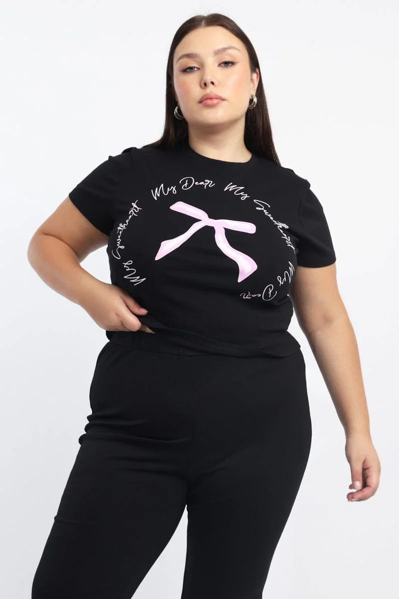 Black Graphic T Shirt Short Sleeve Crew Neck