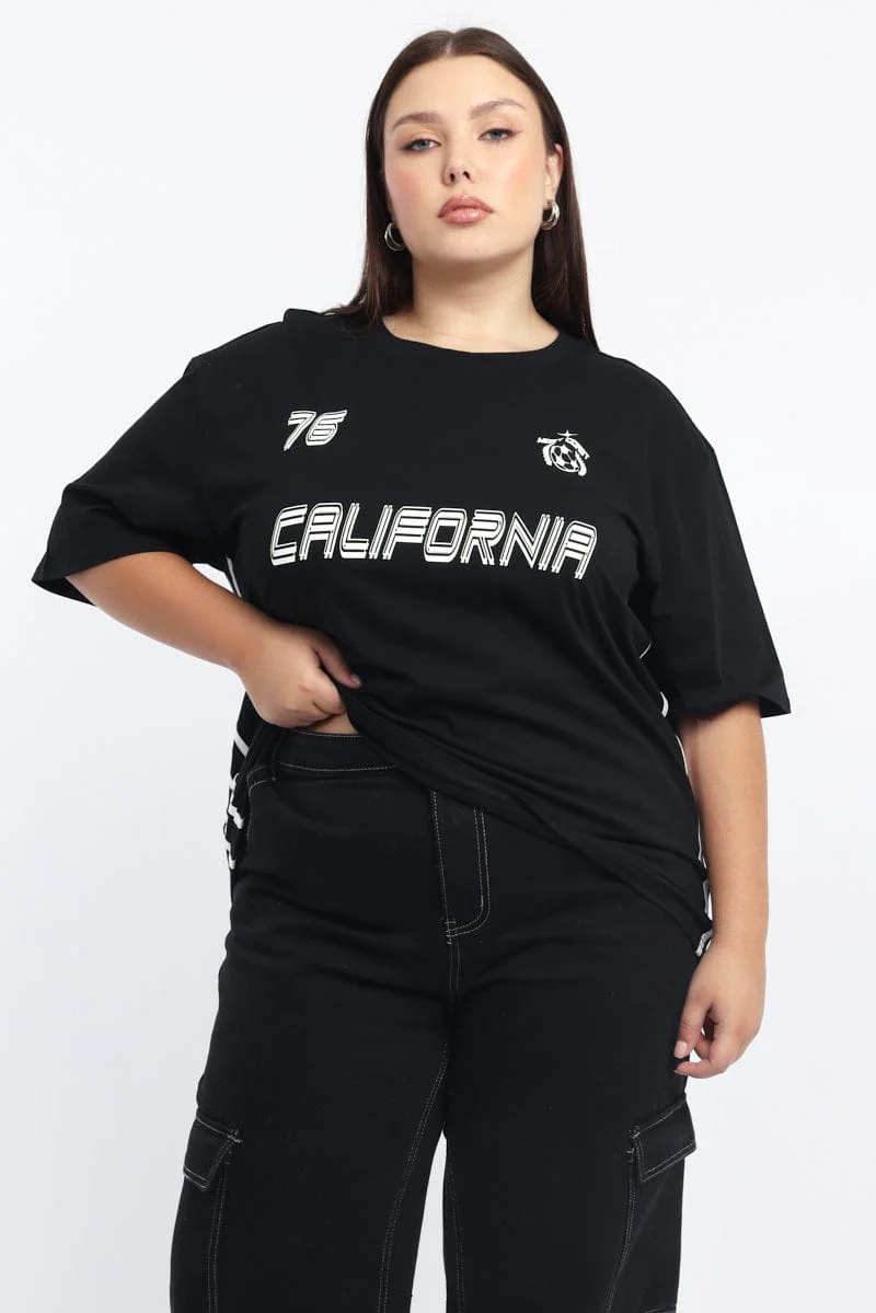 Black Graphic T Shirt Short Sleeve Crew Neck