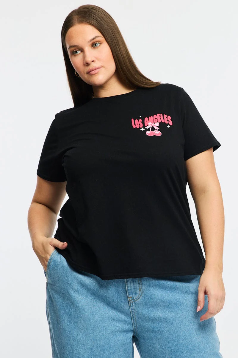 Black Graphic T-shirt Short Sleeve Crew Neck