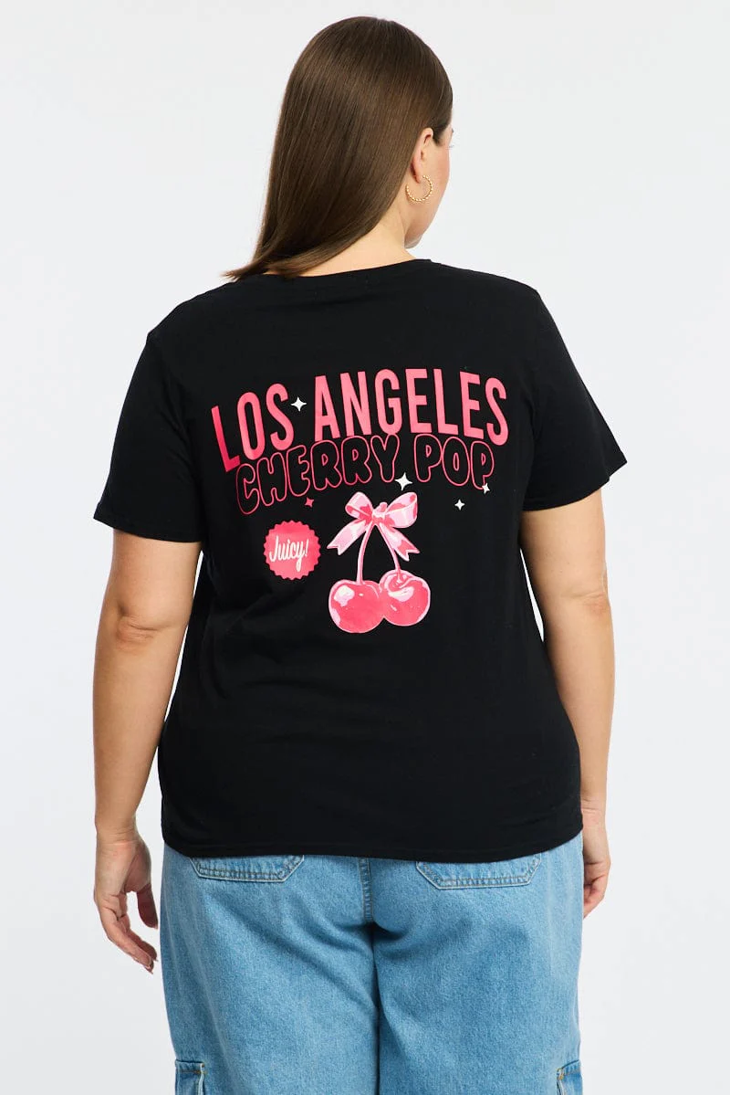 Black Graphic T-shirt Short Sleeve Crew Neck - Image 2
