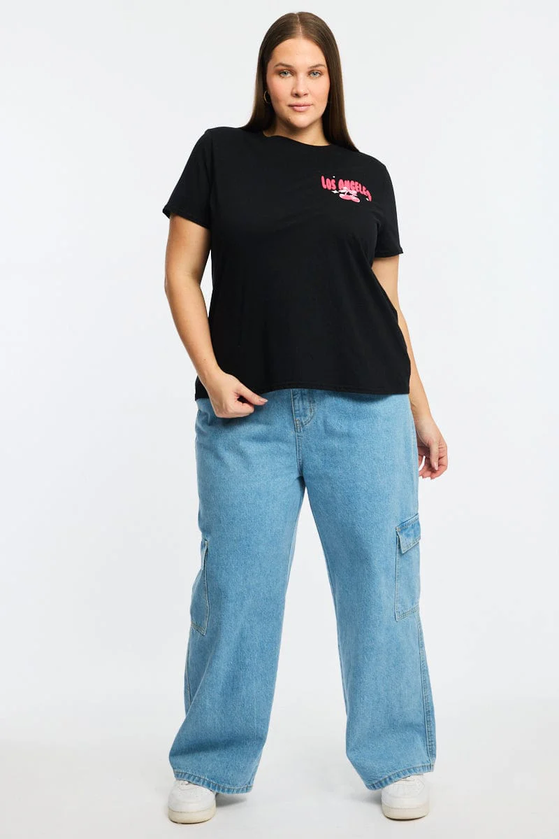 Black Graphic T-shirt Short Sleeve Crew Neck - Image 3