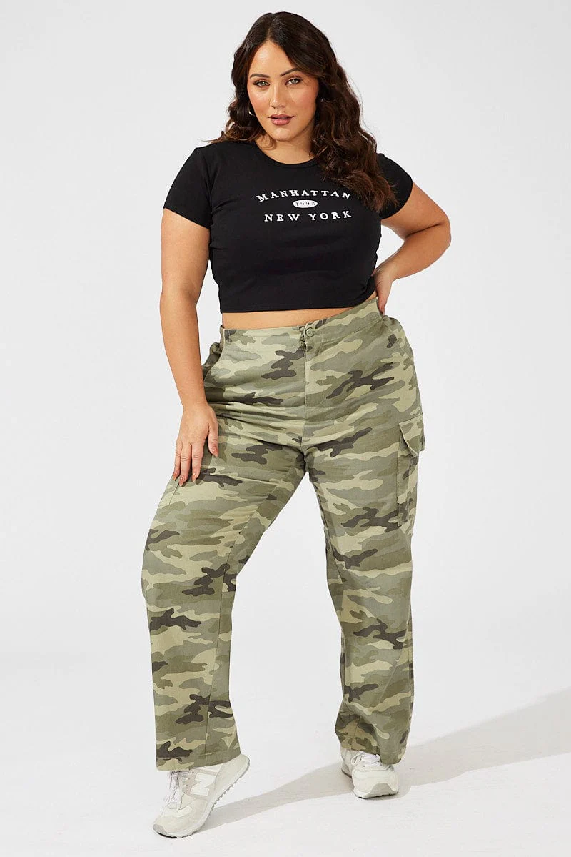 Black Graphic T-shirt Short Sleeve Crew Neck Crop - Image 2