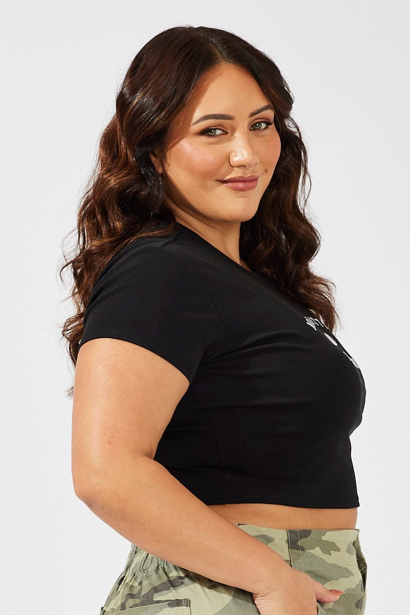 Black Graphic T-shirt Short Sleeve Crew Neck Crop - Image 4