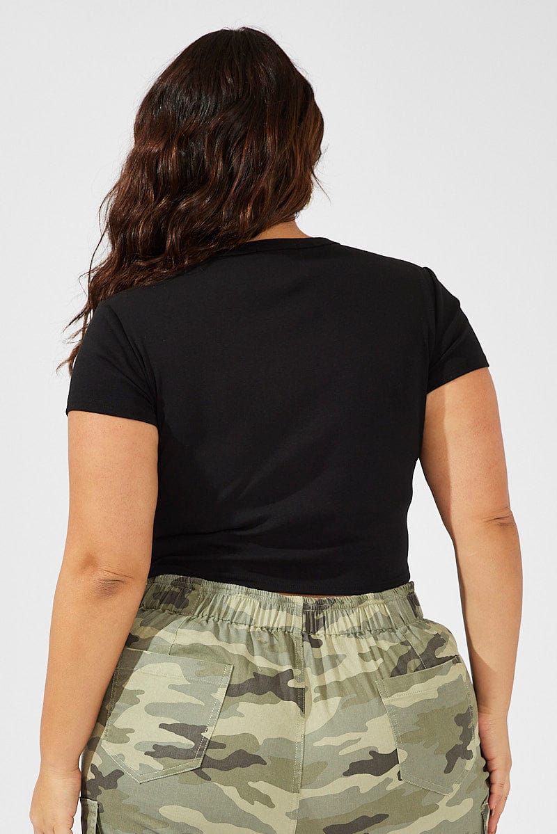 Black Graphic T-shirt Short Sleeve Crew Neck Crop - Image 5