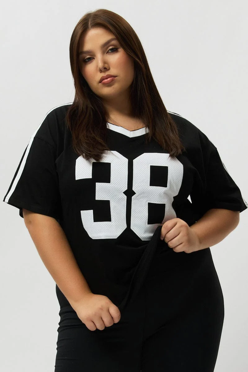 Black Graphic T Shirt Short Sleeve V Neck - Image 2