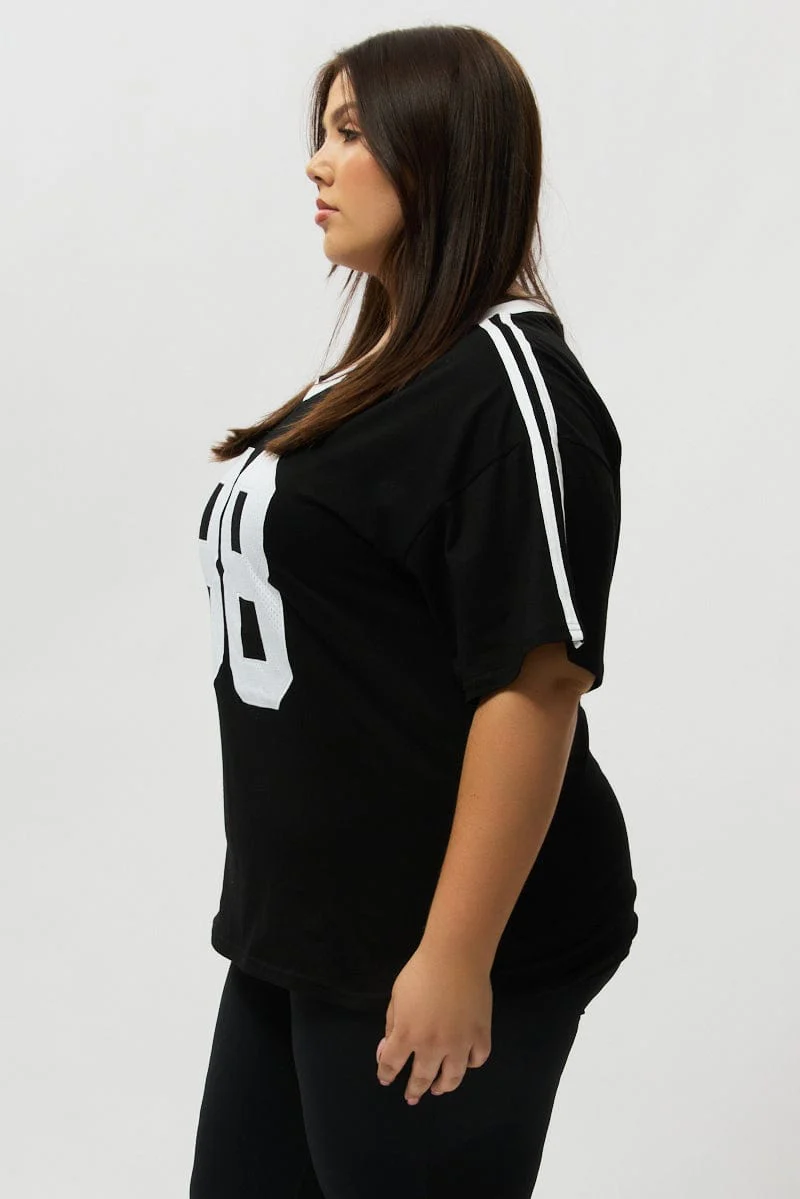 Black Graphic T Shirt Short Sleeve V Neck - Image 4