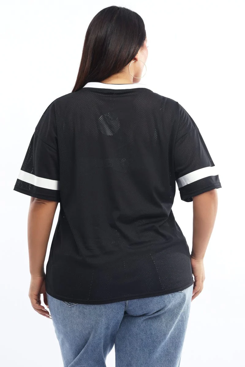 Black Graphic T-shirt Short Sleeve V-neck - Image 5