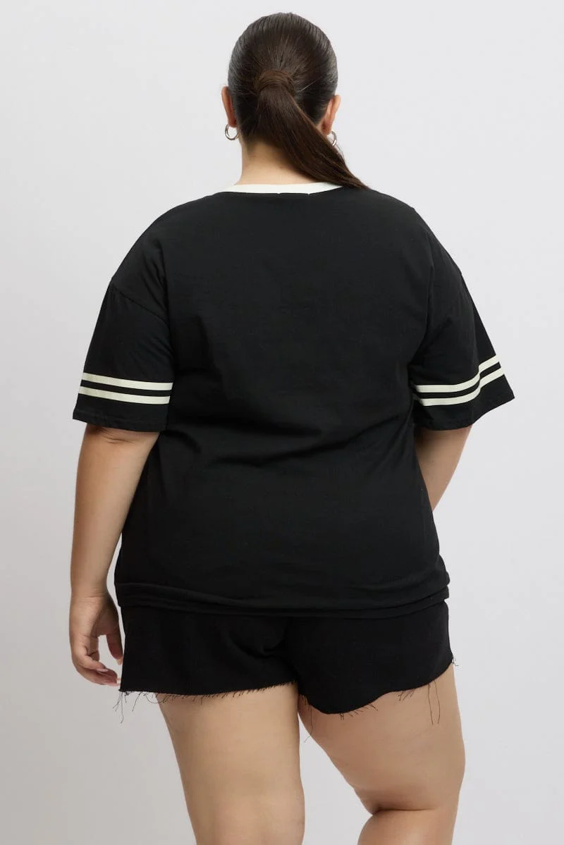 Black Graphic T Shirt Short Sleeve V Neck - Image 5
