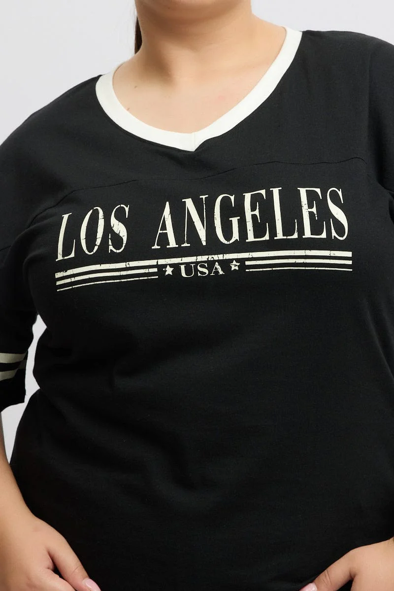 Black Graphic T Shirt Short Sleeve V Neck - Image 6