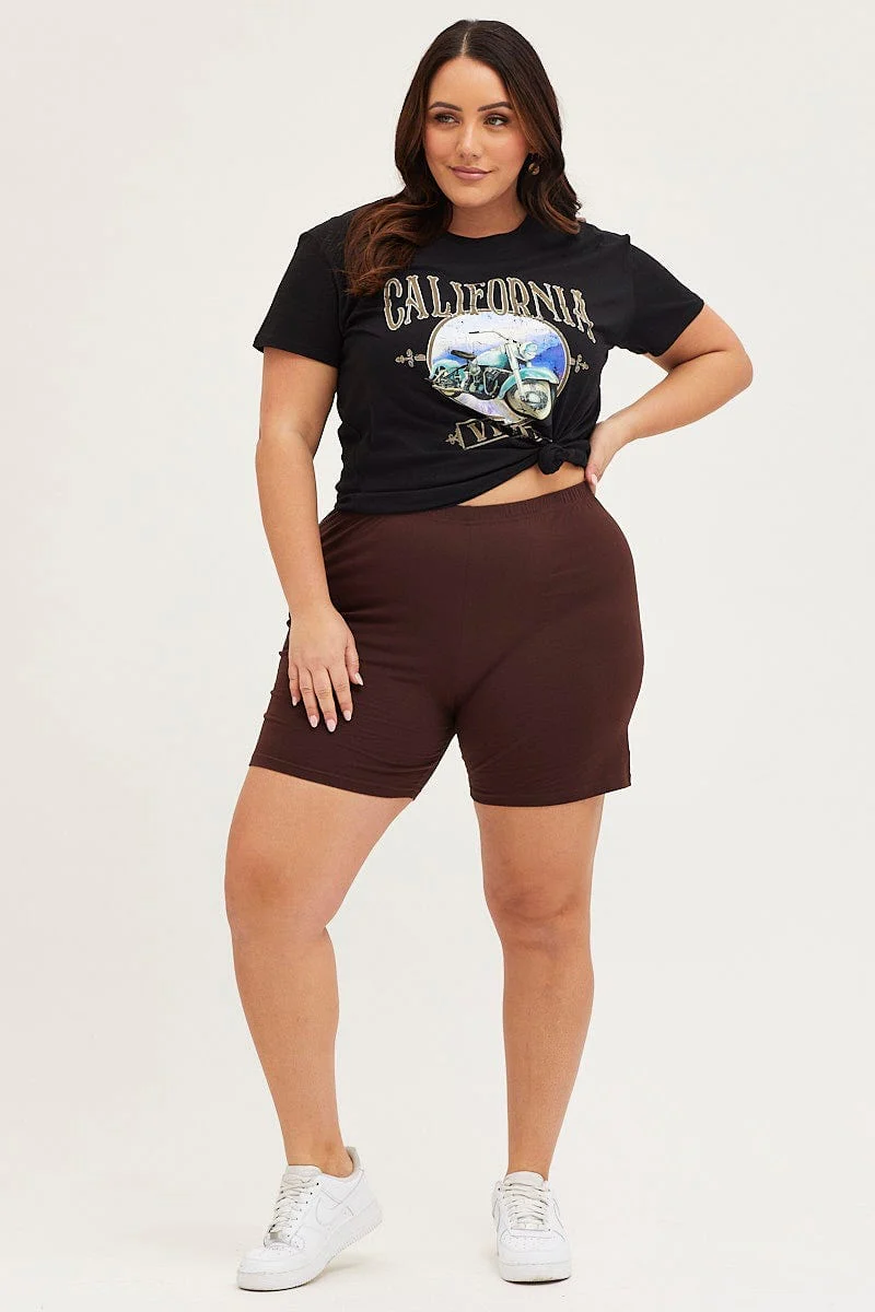 Black Graphic T-shirt Sun Crew Neck Short Sleeve Cotton - Image 2
