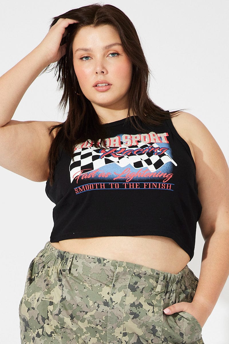 Black Graphic Tank Top Crew Neck - Image 3