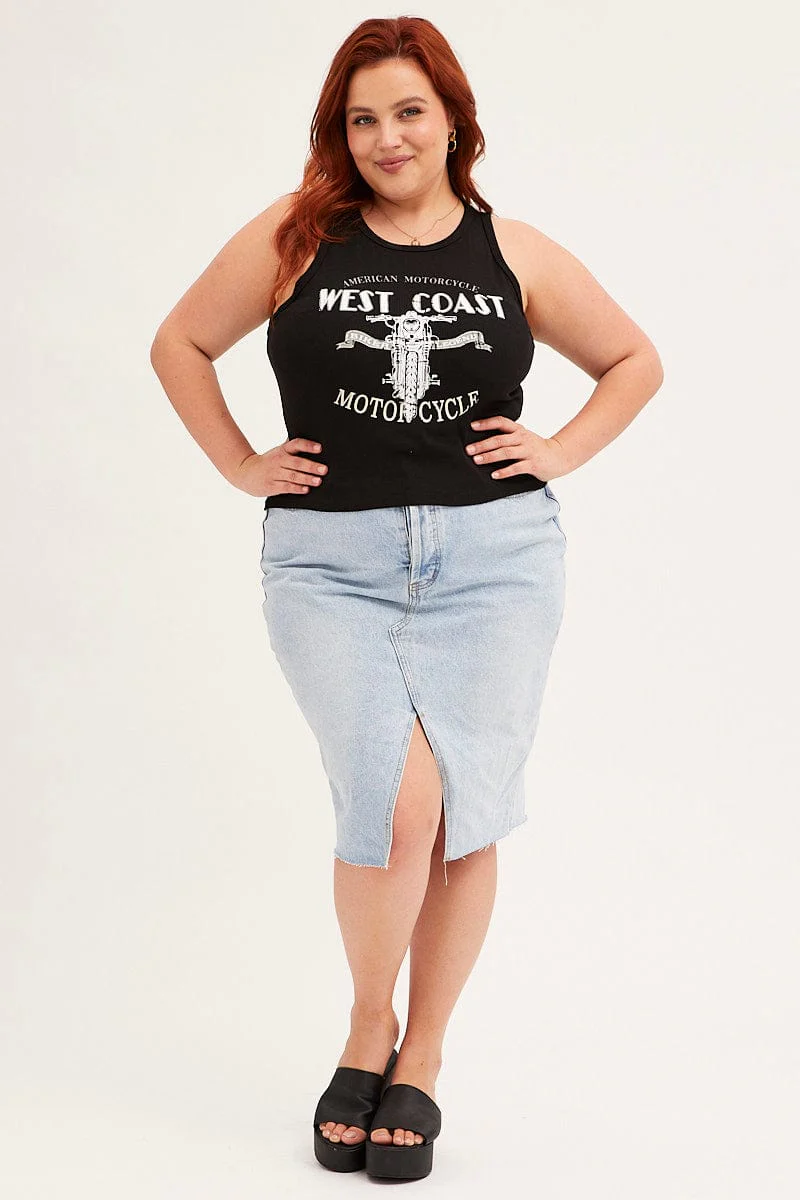 Black Graphic Tank Top Crew Neck Sleeveless - Image 2