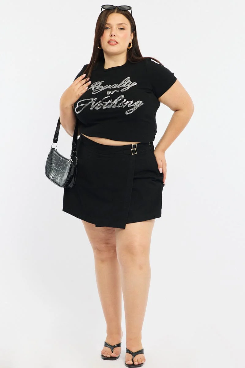 Black Graphic Tee Short Sleeve Rhinestone - Image 3