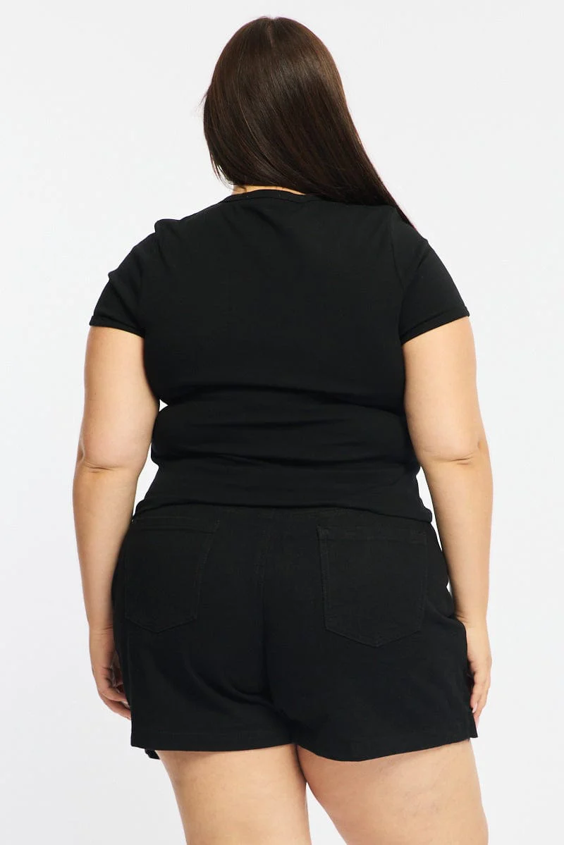 Black Graphic Tee Short Sleeve Rhinestone - Image 5