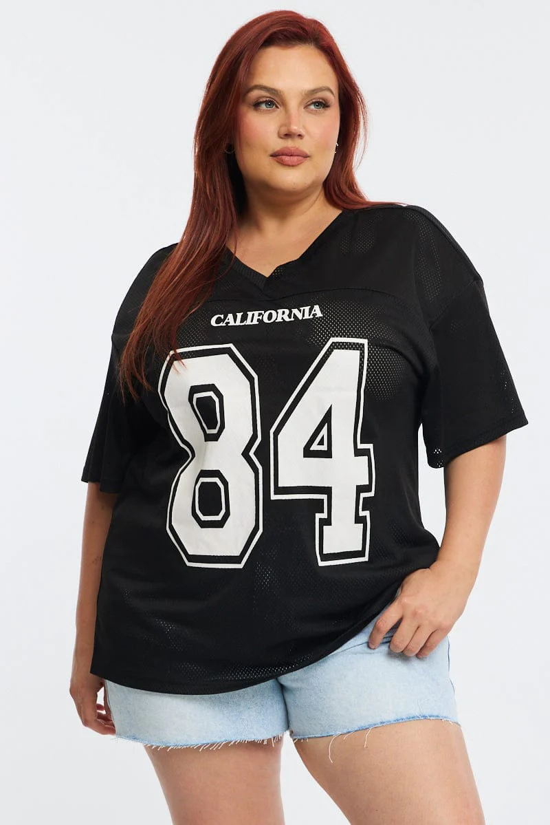 Black Graphic Tee Short Sleeve V-neck