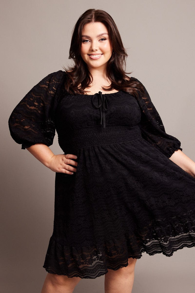 Black Half Sleeve Lace Minidress - Image 3