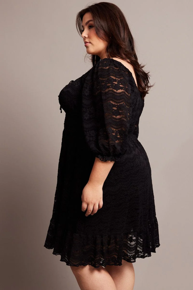 Black Half Sleeve Lace Minidress - Image 4
