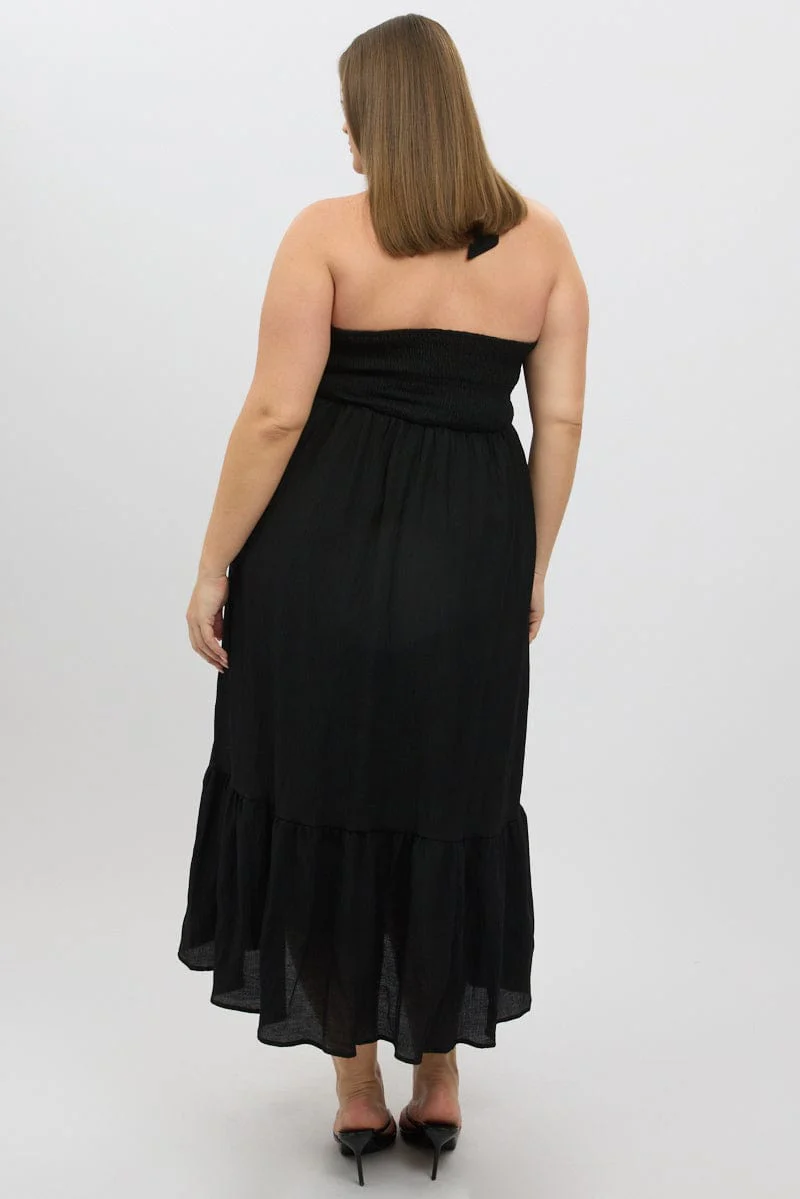 Black Halter Neck Dress Sleeveless Textured - Image 5