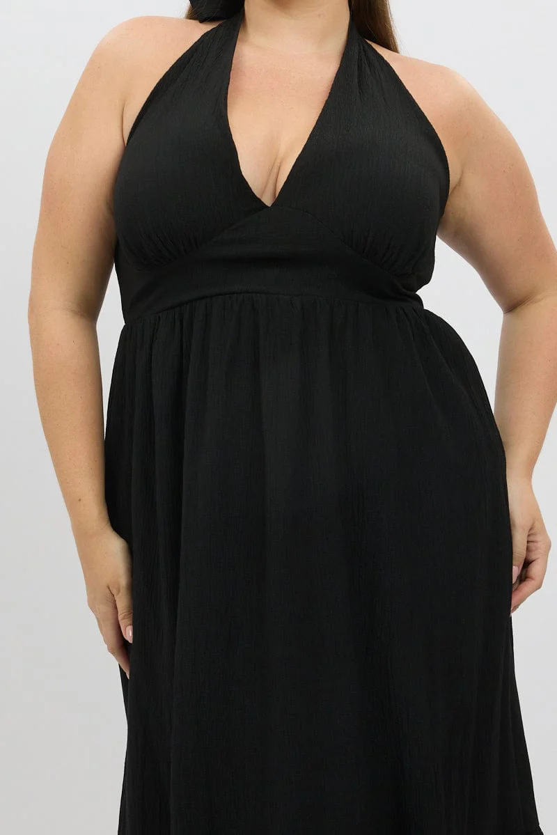 Black Halter Neck Dress Sleeveless Textured - Image 6