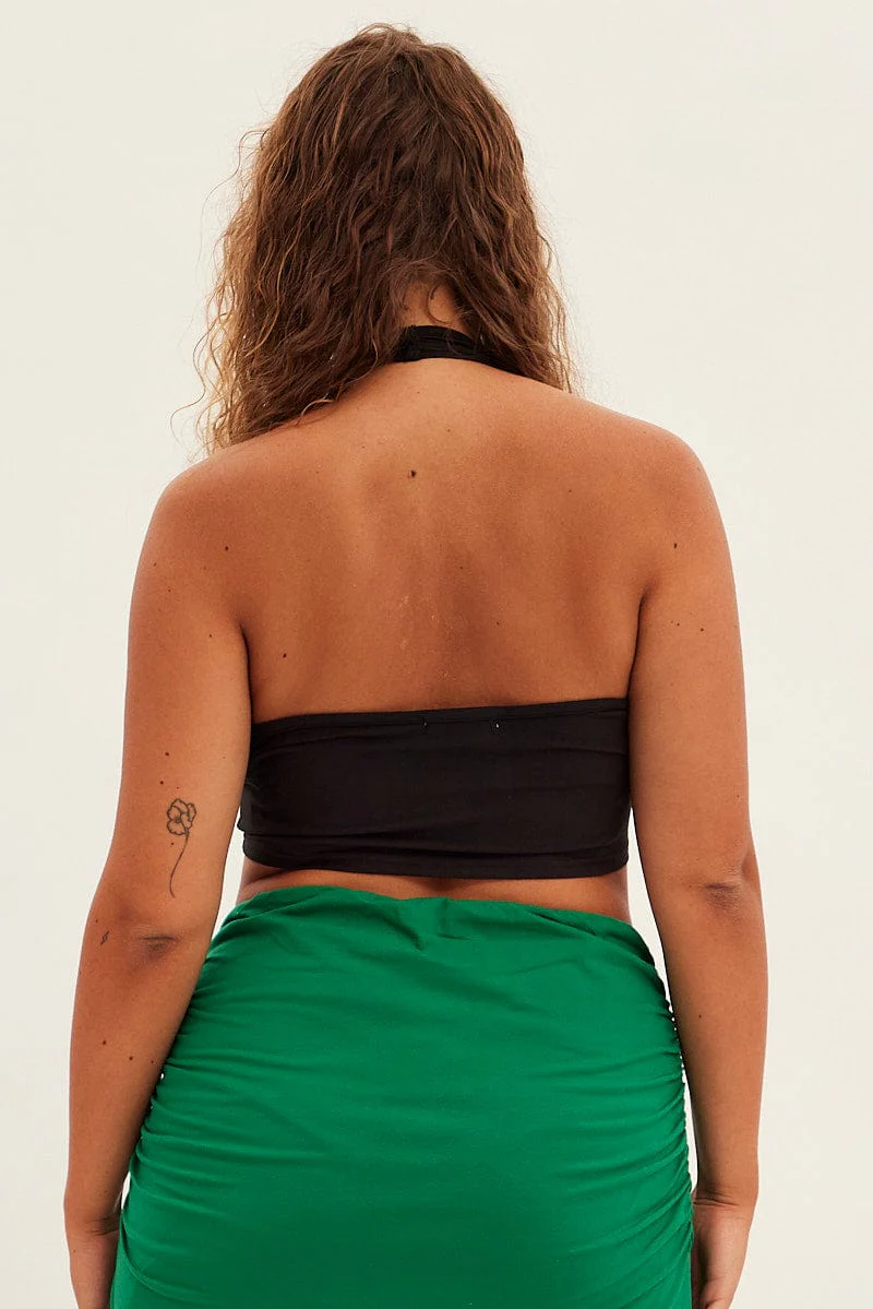 Black Halter Top Jersey Tie Front - Image 5