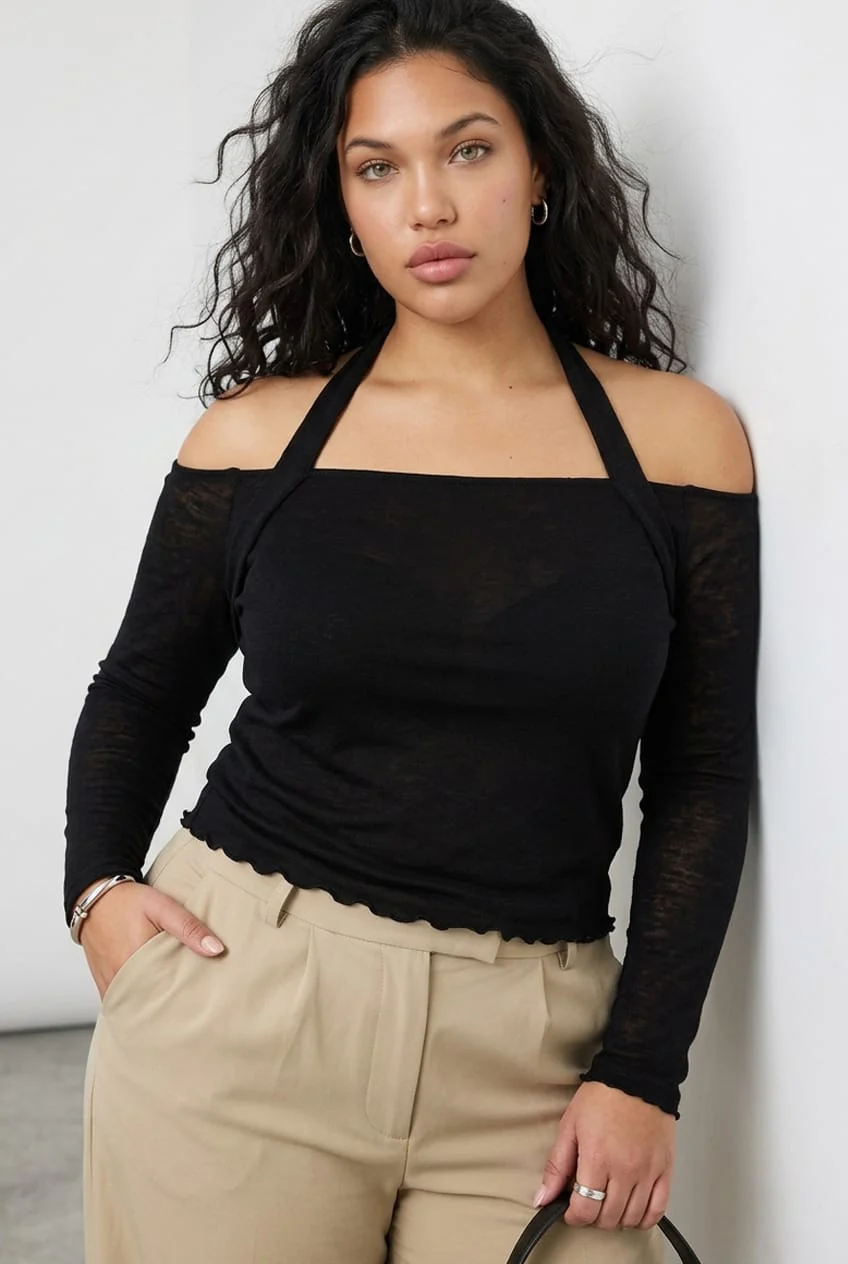 Black Halter Top Long Sleeve