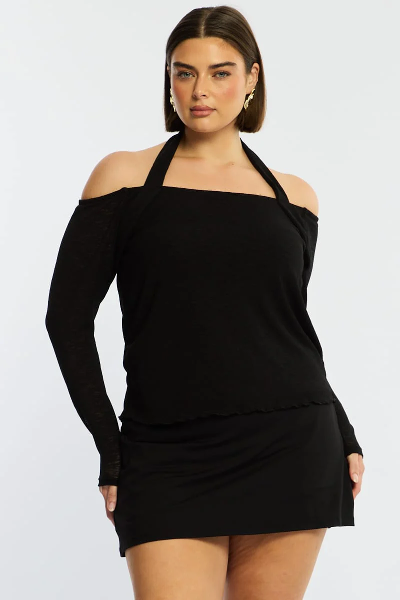 Black Halter Top Long Sleeve - Image 3