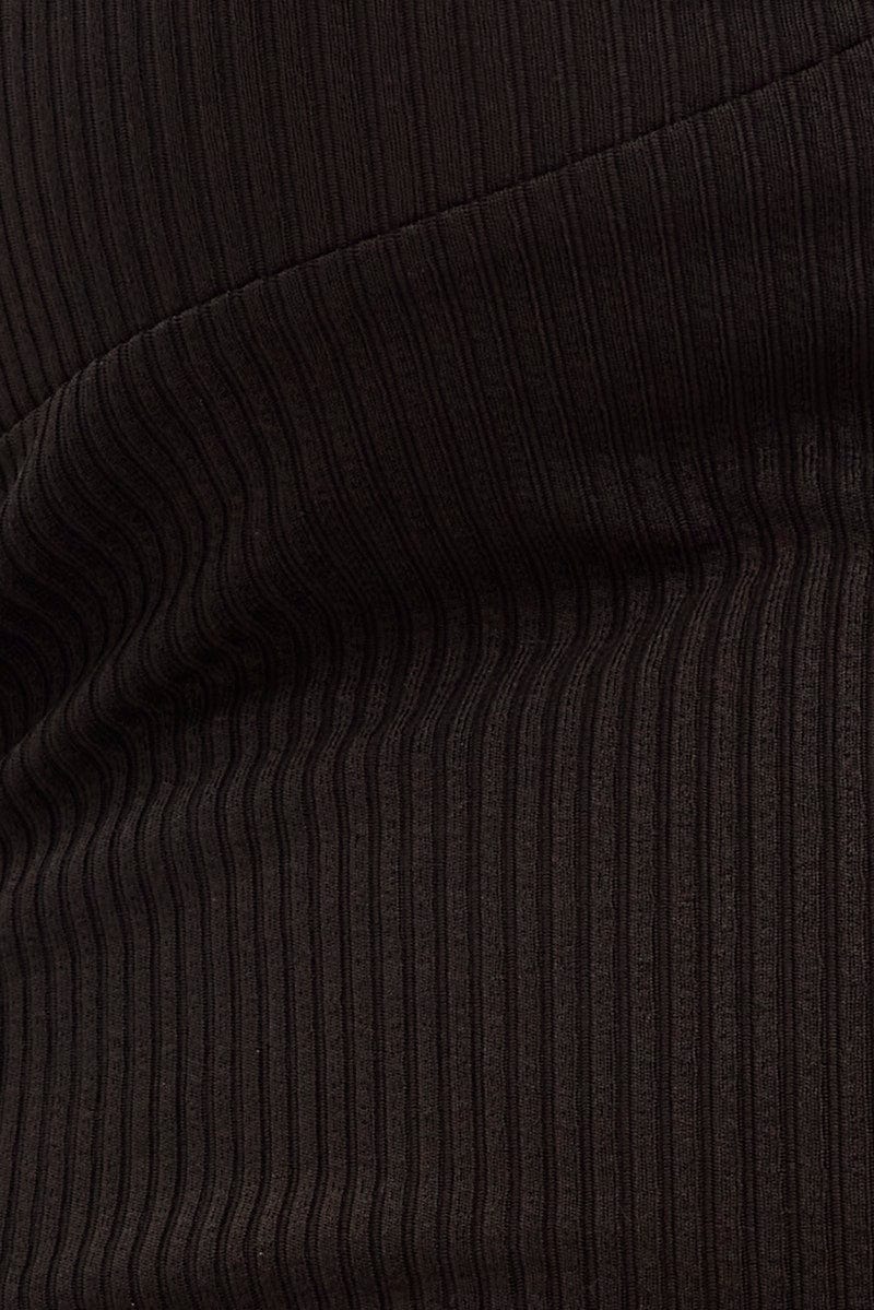 Black Halter Top Rib Jersey Gather Bust Detail - Image 6
