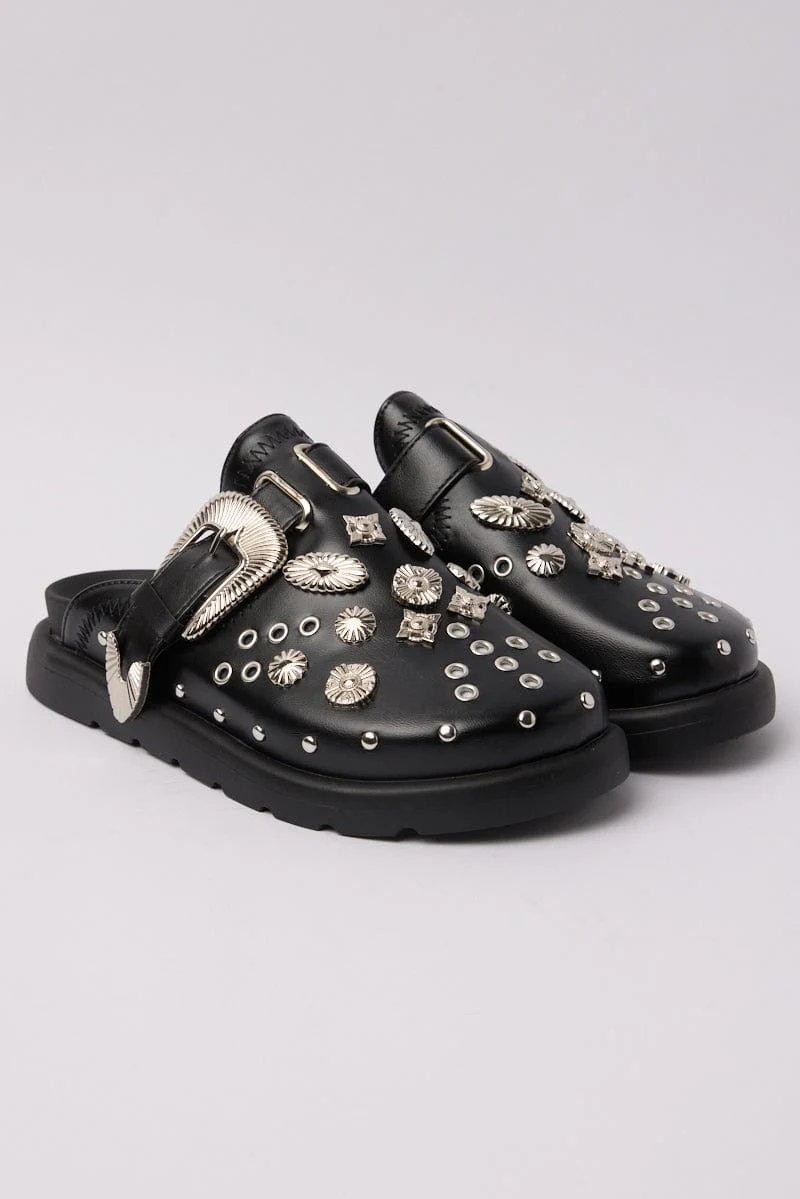 Black Hardware Mule Clogs